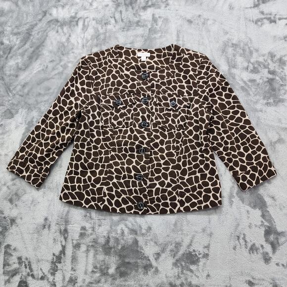 Charter Club Jackets & Blazers - Charter Club Jacket Womens M Brown Giraffe Animal Print Button Front Collarless